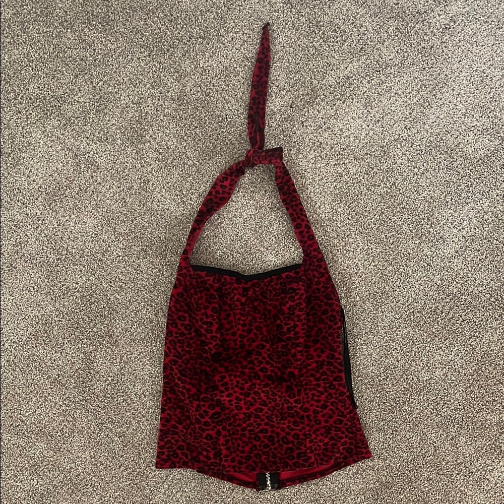 Vintage Red Leopard Sleeveless Halter Bustier Top